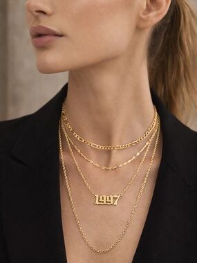 Layered Gold Necklace Set | 4-Piece Stack | 1997 Pendant | Trendy Luxe